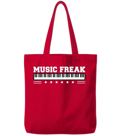 Music Freak Quote Grand Piano Synthesizer Keyboard Tote Bags - Red