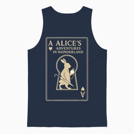 White Rabbit Playing Card Ace Alice in Wonderland Unisex Tank Top in Navy