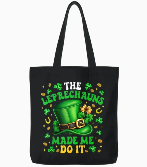 Shamrock Leprechauns Made Me Do It St Patricks Day Boys Men Tote Bags - Black