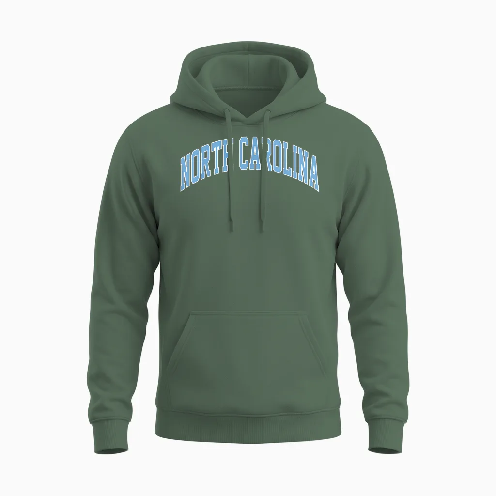 Retro North Carolina Blue Souvenir Simple North Carolina Unisex Hoodie in Military Green