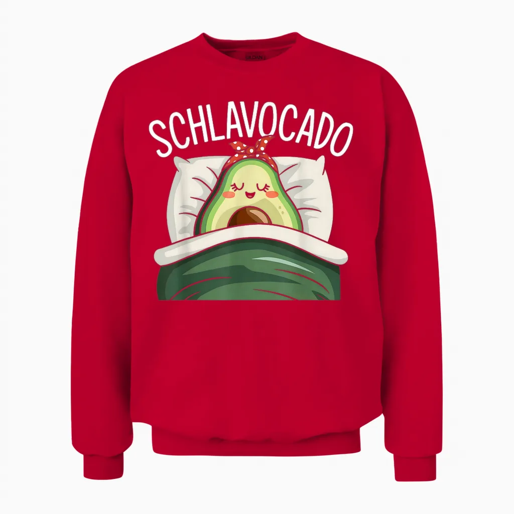 Schlavocado Pyjamas Avocado Sleep Shirt T-Shirt, Black Unisex Sweatshirt in Red