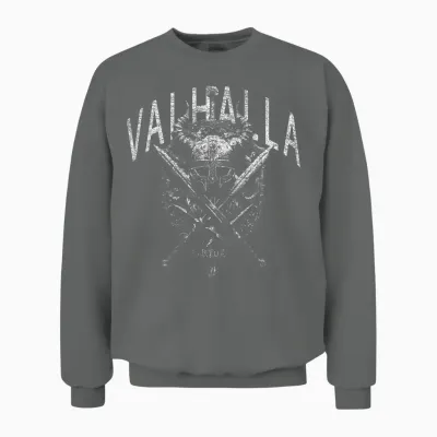 Valhalla Odin Thor Runes Viking Helmet Backprint Viking T-Shirt, Black Unisex Sweatshirt - Graphite Heather