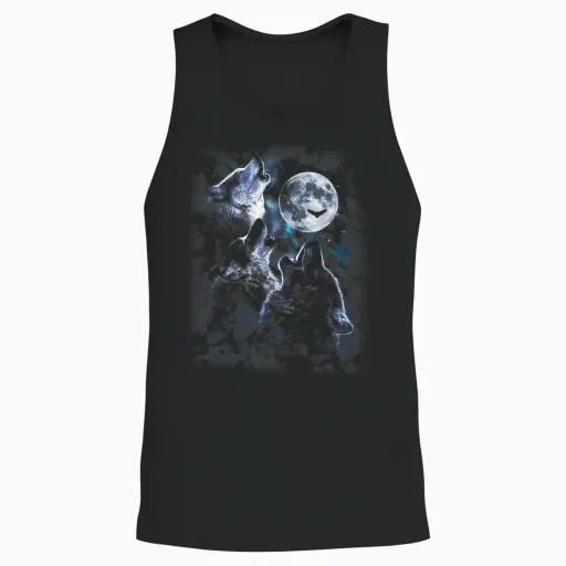 Howling at the Moon Wolf Pack Starry Wildlife Wolves Lovers Unisex Tank Top - Black