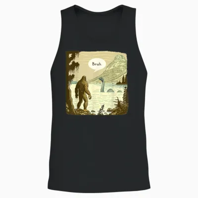 Funny Bigfoot Sasquatch Loch Ness Monster Introvert Bruh Unisex Tank Top - Black