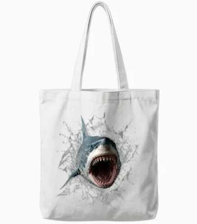 Cadeau Original Effet Optique Grand Requin Blanc Trompe œil Tote Bags - White