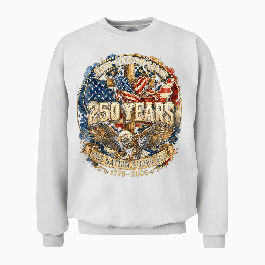 250 Years American 1776 2026 250th 4th July Independence Day Unisex Sweatshirt in White