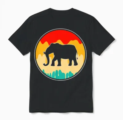 Elephant Retro Unisex T-Shirt - Black