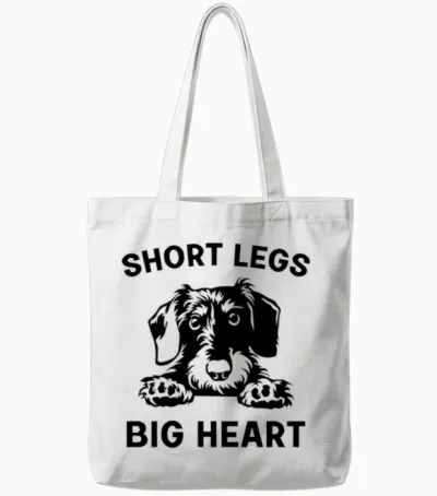 Drôle Teckel à Poil Dur Jambes Courtes Grand Coeur T-Shirt Haut De Gamme Tote Bags - White