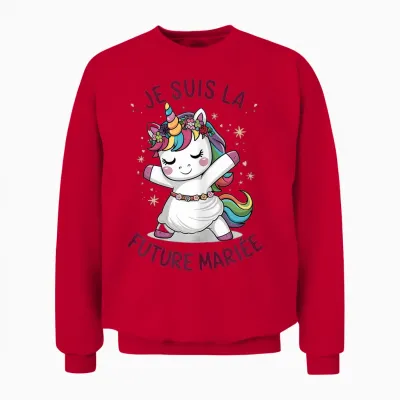 Je Suis La Future Bride Wedding Woman Unicorn T-Shirt, White Unisex Sweatshirt - Red