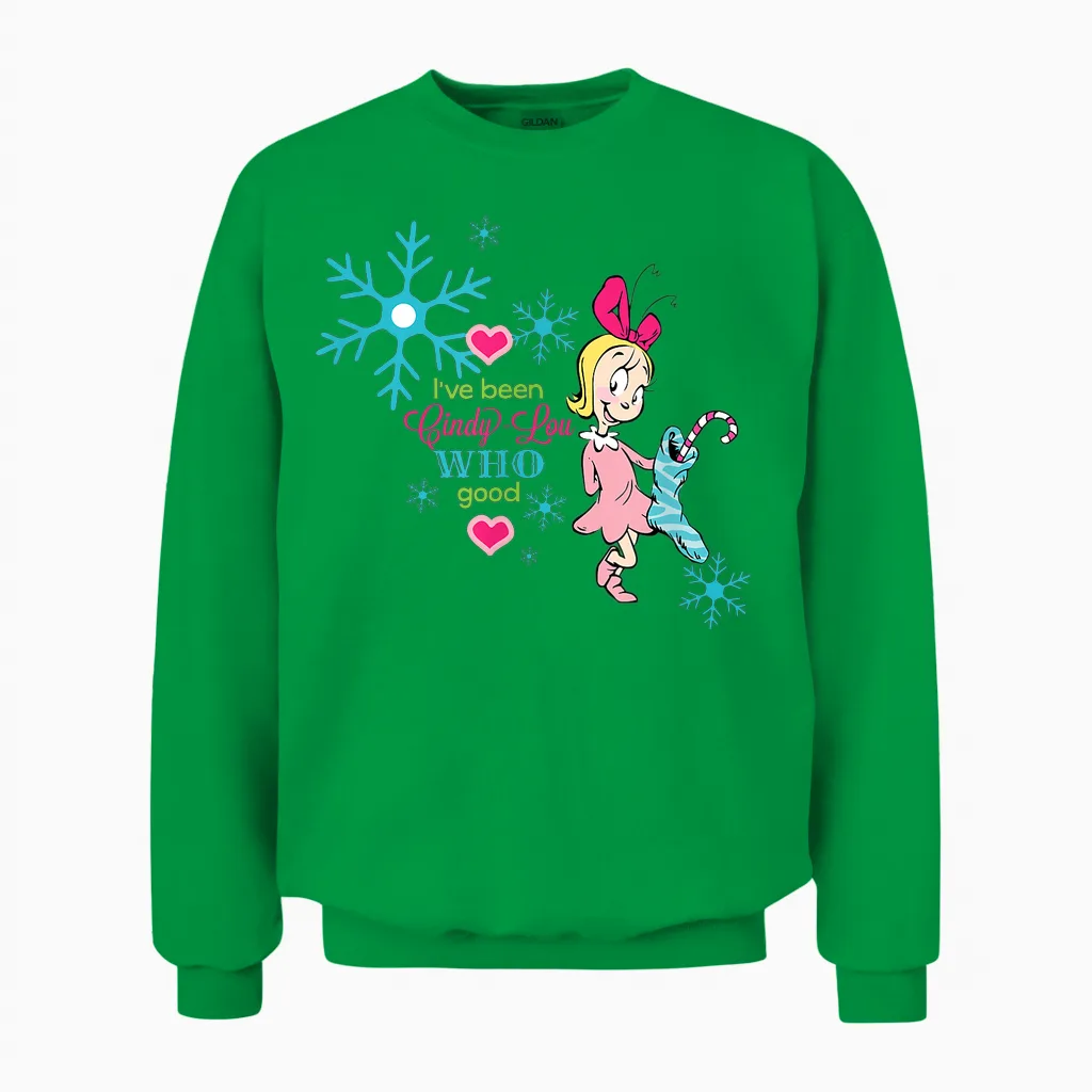 Dr. Seuss Cindy-Lou Who Good Short Sleeve Unisex Sweatshirt in Irish Green