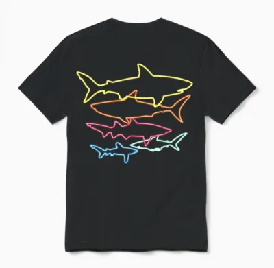 Retro 80s Shark Clothes Shark Party Kids Women Men Sharks Unisex T-Shirt - Black