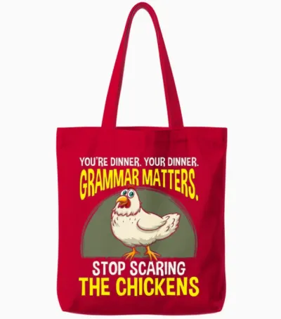 Funny Grammar Teacher Chicken Farming Tote Bags - Red