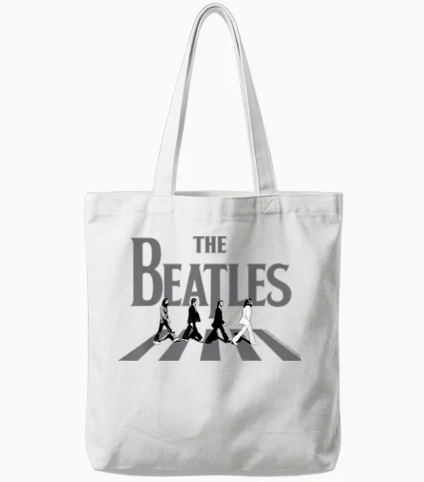 The Beatles - Abbey Road Greyscale Album Cover Tote Bags in White