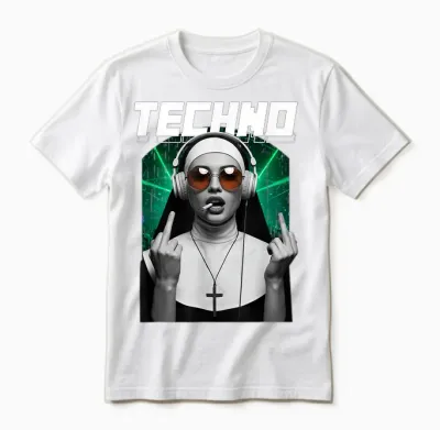 Techno Nun Techno Rave Party Hardstyle Unisex T-Shirt - White