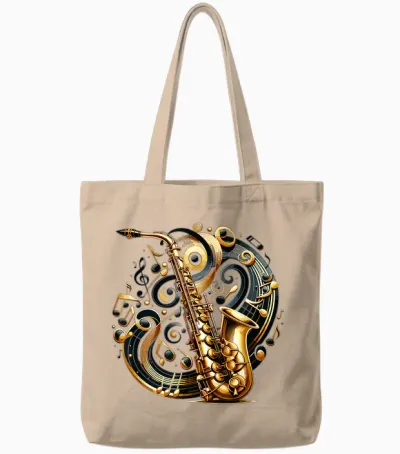 Saxophon Symphonie Violinschlüssel Blues Musikliebhaber Tote Bags - Natural