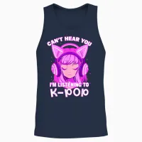 Cute Girl Graphic Tee Can't Hear You I'm Listening to Kpop Unisex Tank Top in Navy - 2