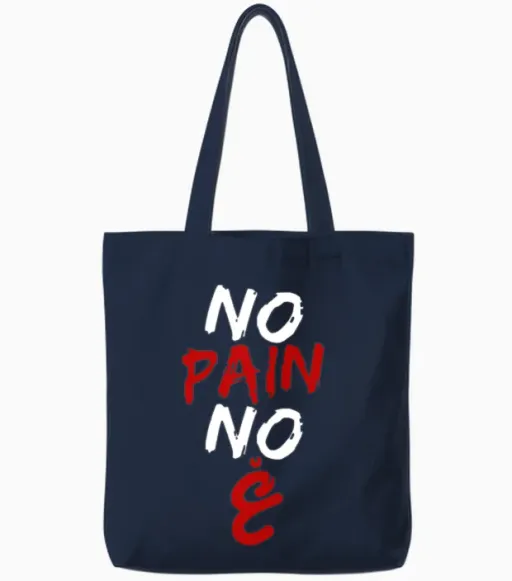 No Pain No Gain Funny Arabic Motivational Gym Tote Bags in Navy
