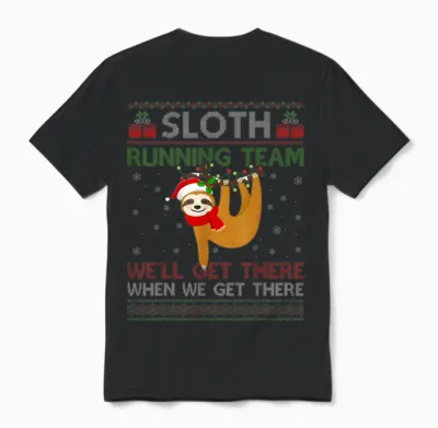 Funny Sloth Running Team Xmas Lights Ugly Sloth Christmas Unisex T-Shirt - Black