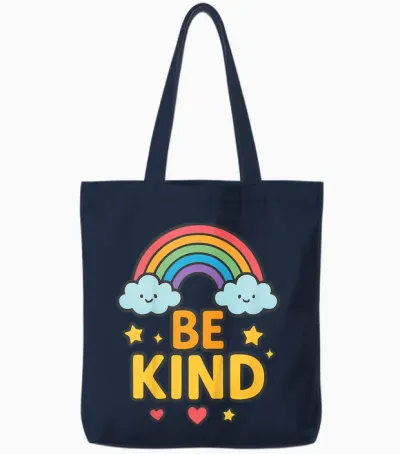 Kids Girls Be Kind Rainbow Motivational Message Colorful Positive Tote Bags - Navy
