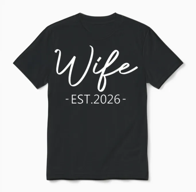 Wife Est 2026 Just Married Honeymoon Hubby Wedding Couple Unisex T-Shirt in Black