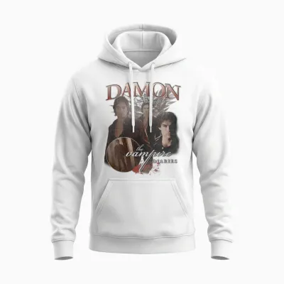 The Vampire Diaries Damon Unisex Hoodie - White
