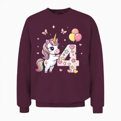 Kids Cute Unicorn 4th Birthday Party Outfit for Girls 4 Years Old Unisex Sweatshirt - Maroon