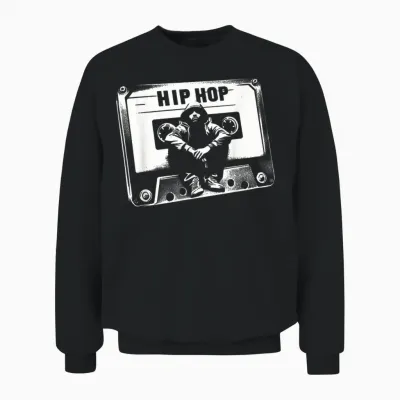 Vintage Cassette Tape Hip Hop Music 80s 90s Retro Graphic Unisex Sweatshirt - Black