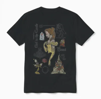 Disney Die Schöne Und Das Biest Charaktere Skizziertes Unisex T-Shirt - Black