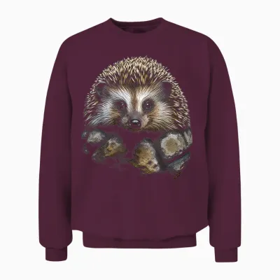 Hedgehog Animal Graphic Art Hedgehog T-Shirt, Black Unisex Sweatshirt - Maroon