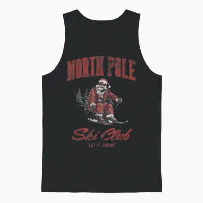 Santa Claus Christmas Snow Skiing at the North Pole Ski Club Unisex Tank Top - Black