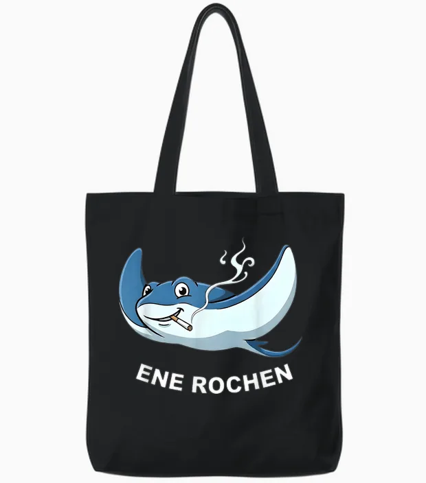 T-Shirt with "ene Rochen" Funny Smoker Sayings Tote Bags in Black