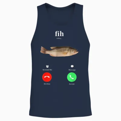 Fih Calling Remind Me Message Decline Accept Phone Call Fish Unisex Tank Top - Navy