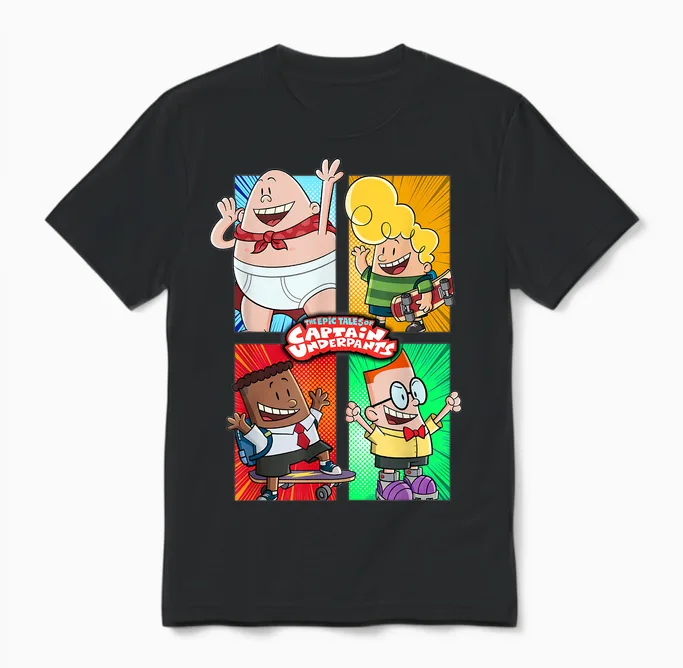 Captain Underpants the First Epic Movie 4 Square Friends Unisex T-Shirt in Black