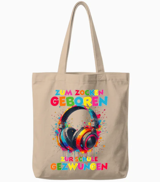 Zum Zocken Geboren Zur Schule Gezwungen Lustiges Gamer Jungs Tote Bags in Natural