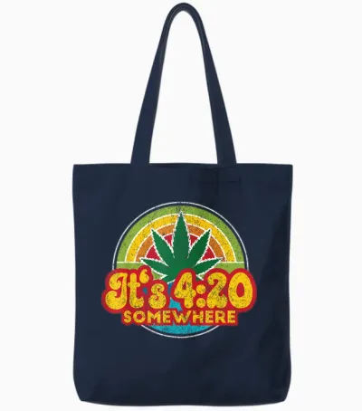 4:20 Somewhere 420 Weed Cannabis Marijuana Stoner Gift Tote Bags - Navy