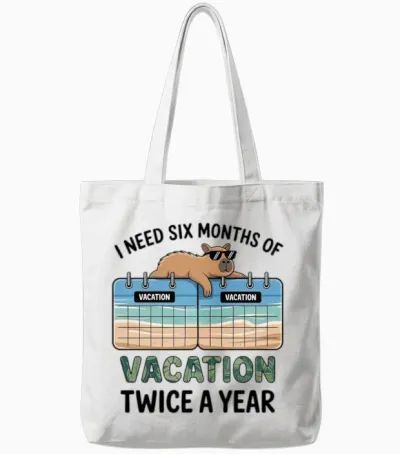 Six Months Vacation Twice a Year Funny Quote Tote Bags - White