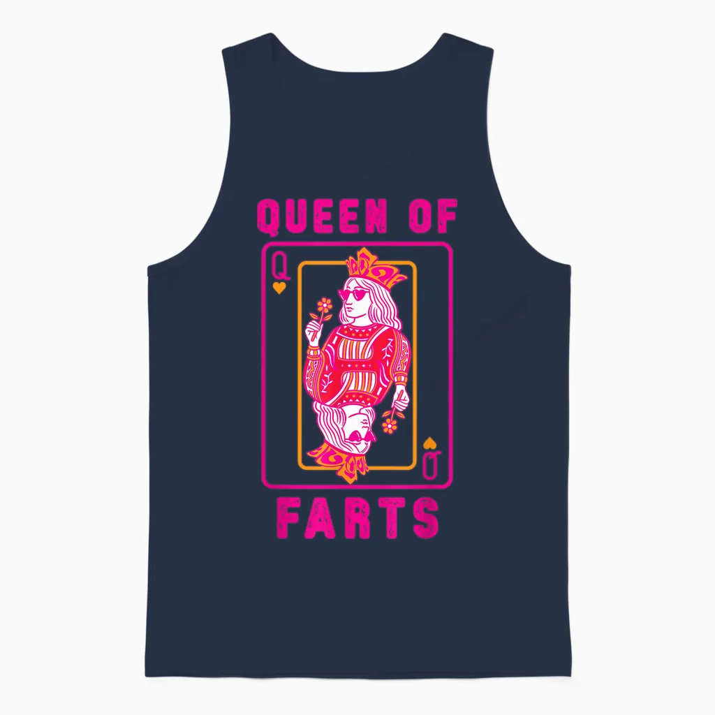 Funny Queen of Fart Farting Humour Inappropriate Embarrassing Unisex Tank Top in Navy