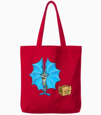 Wb 100: Looney Tunes Batman Mashup Wile E. Coyote Acme T-Shirt, Blue, S Tote Bags - Red