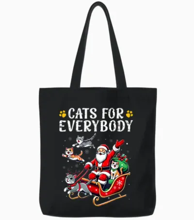 Cats for Everybody Christmas Cat Funny Xmas Men Women Santa Tote Bags - Black