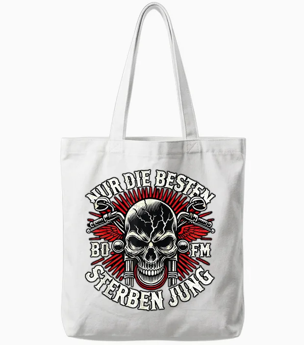 "nur Die Besten Die Jung" Biker Statement Rocker T-Shirt, Black Tote Bags in White