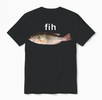 “fih” Funny Misspelled Fish Meme, Simple Humor Unisex T-Shirt - Black