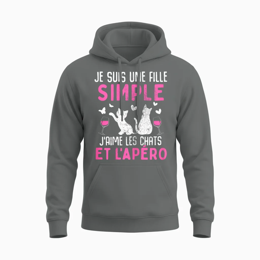 I Am a Simple Girl I Love Cats Aperitif Humor Cat T-Shirt, Black Unisex Hoodie in Graphite Heather