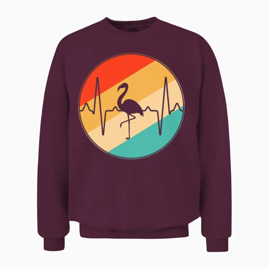 Flamingo Retro Heartbeat Unisex Sweatshirt in Maroon