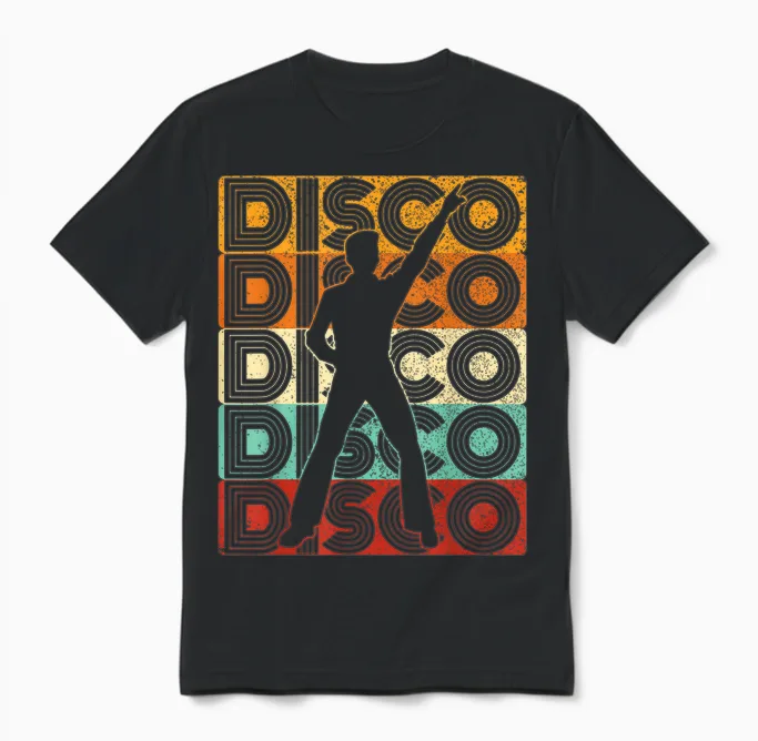 Disco Outfit Men's 70s Costume & 80s Dance Party Disco T-Shirt, Black, S Unisex T-Shirt in Black
