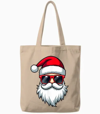 Cool Santa in Sunglasses Christmas Modern Holiday Art Tee T-Shirt, Black, S Tote Bags - Natural