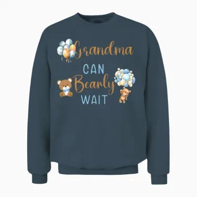Grandma Can Bearly Wait Gender Neutral Baby Shower Unisex Sweatshirt - Dark Heather