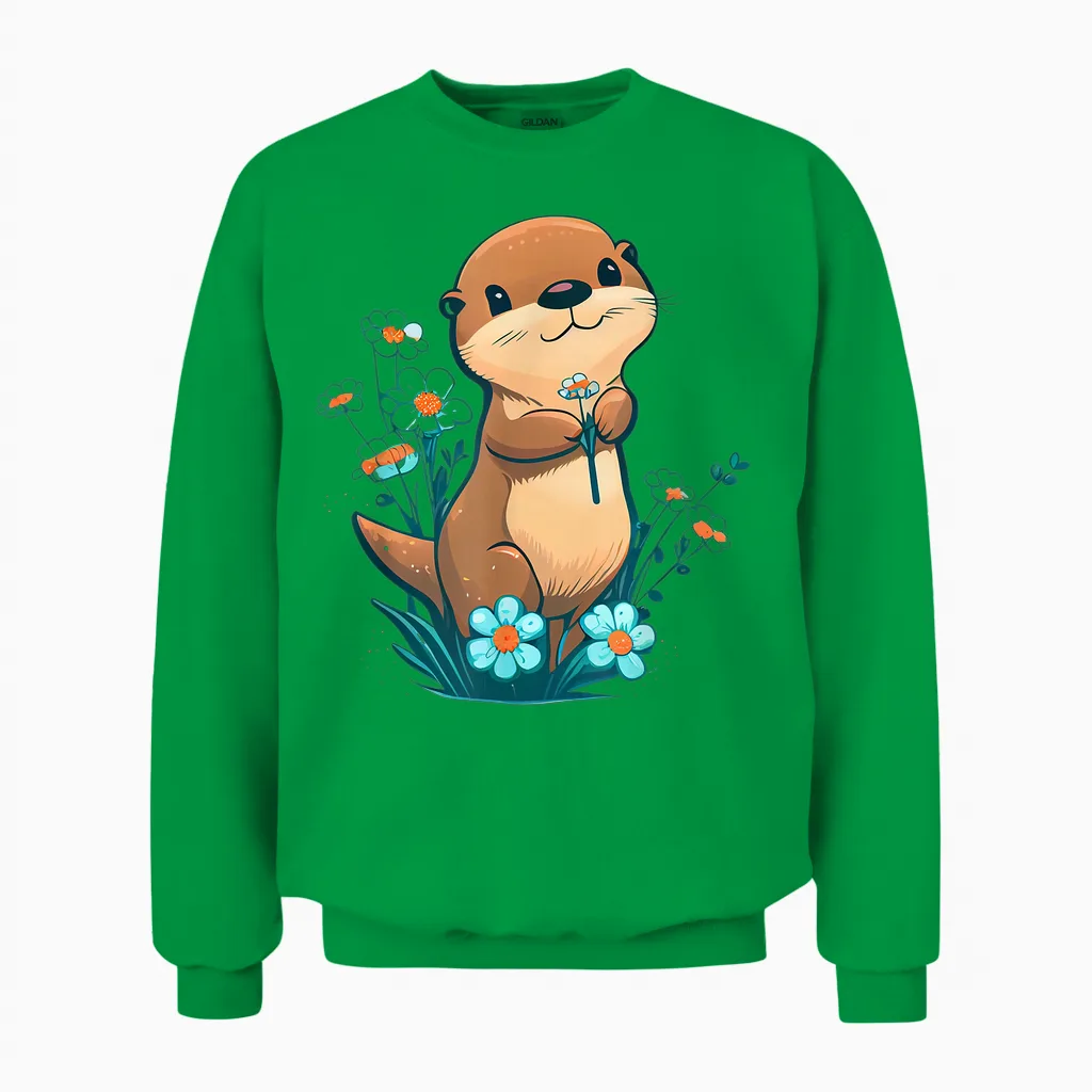 Baby Otter Blumen β Otter Kids & Unisex Sweatshirt in Irish Green
