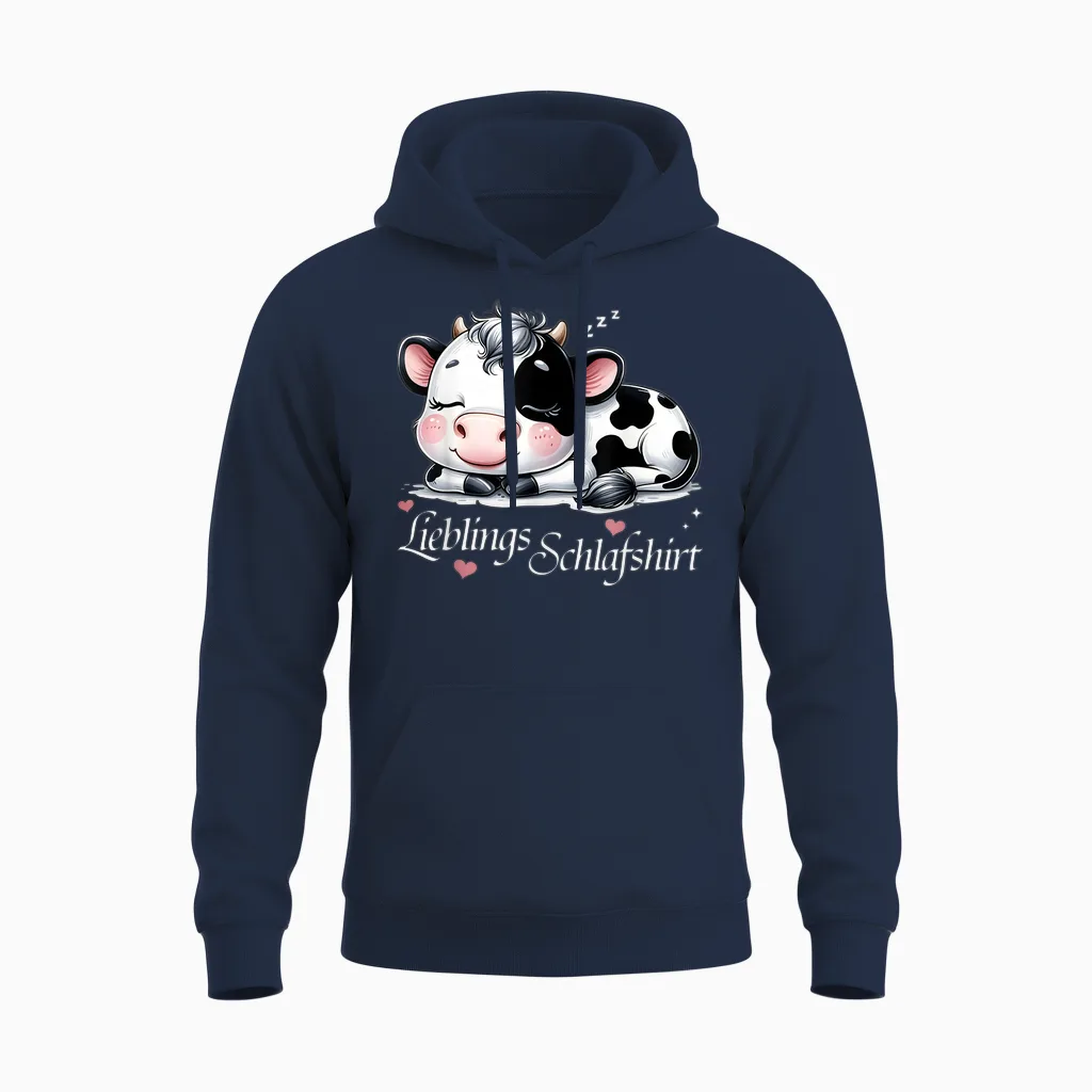 Kuh Schlafshirt Pyjama Schlafanzug Damen Mädchen Müde Kuh Unisex Hoodie in Navy