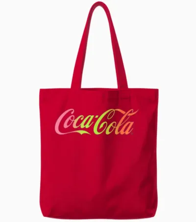 Coca Cola Logo Rainbow Gradient T-Shirt, Black, S Tote Bags - Red