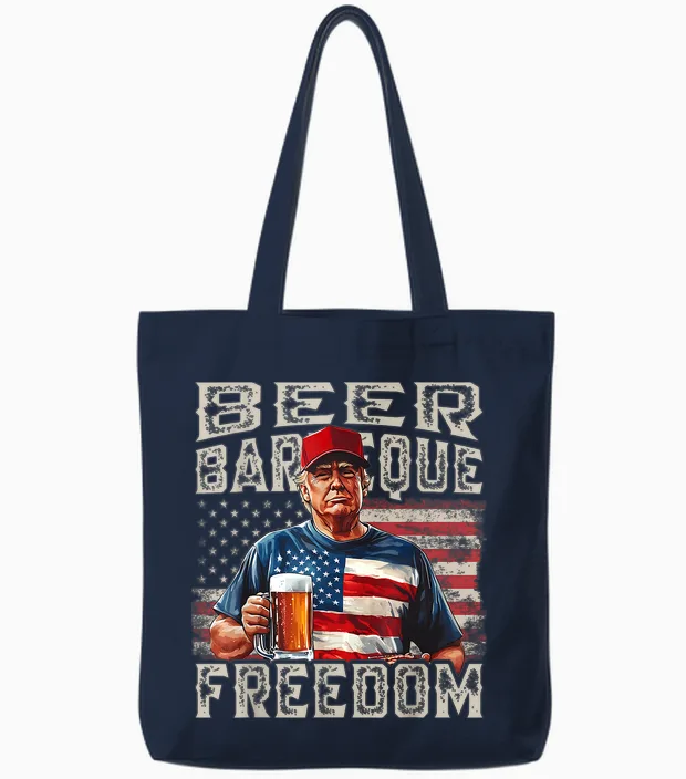 Fourth of July Trump Bbq Beer and Freedom Red White Blue Tote Bags in Navy